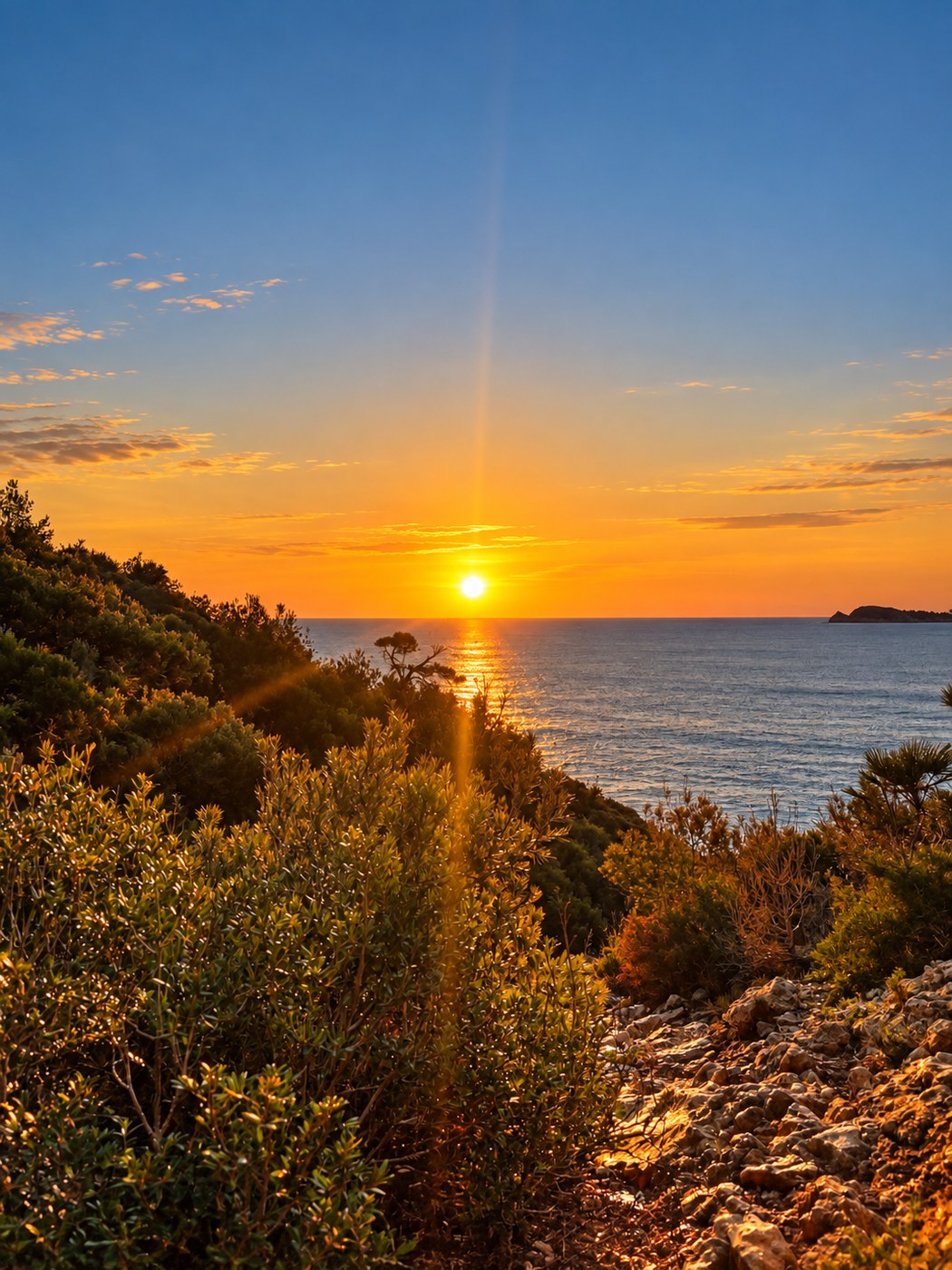 Sendero costero en Jávea al atardecer junto al Mediterráneo