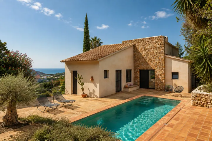 Villa mediterránea en Montgó de Dénia con piscina y vistas al mar